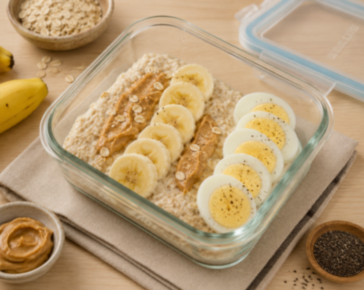 Oatmeal with Boiled Eggs and Banana