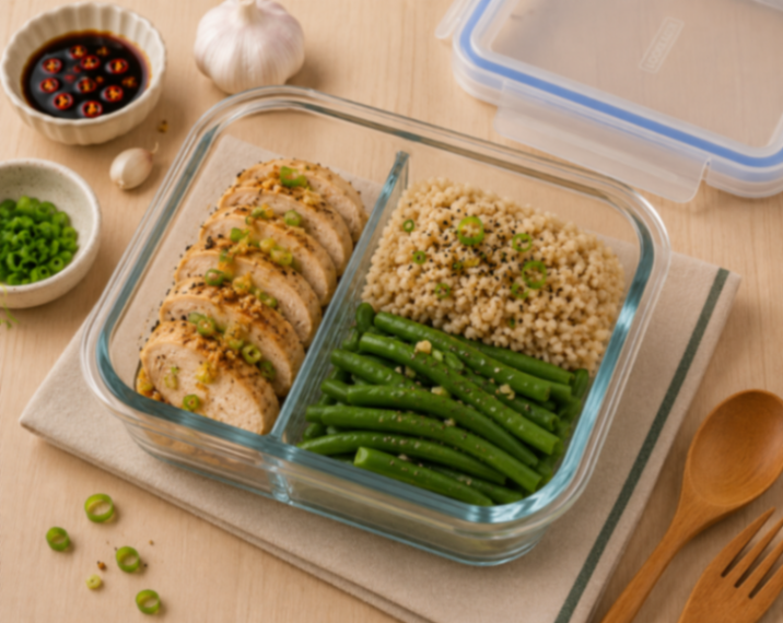 Chicken Breast with Brown Rice and Steamed Green Beans