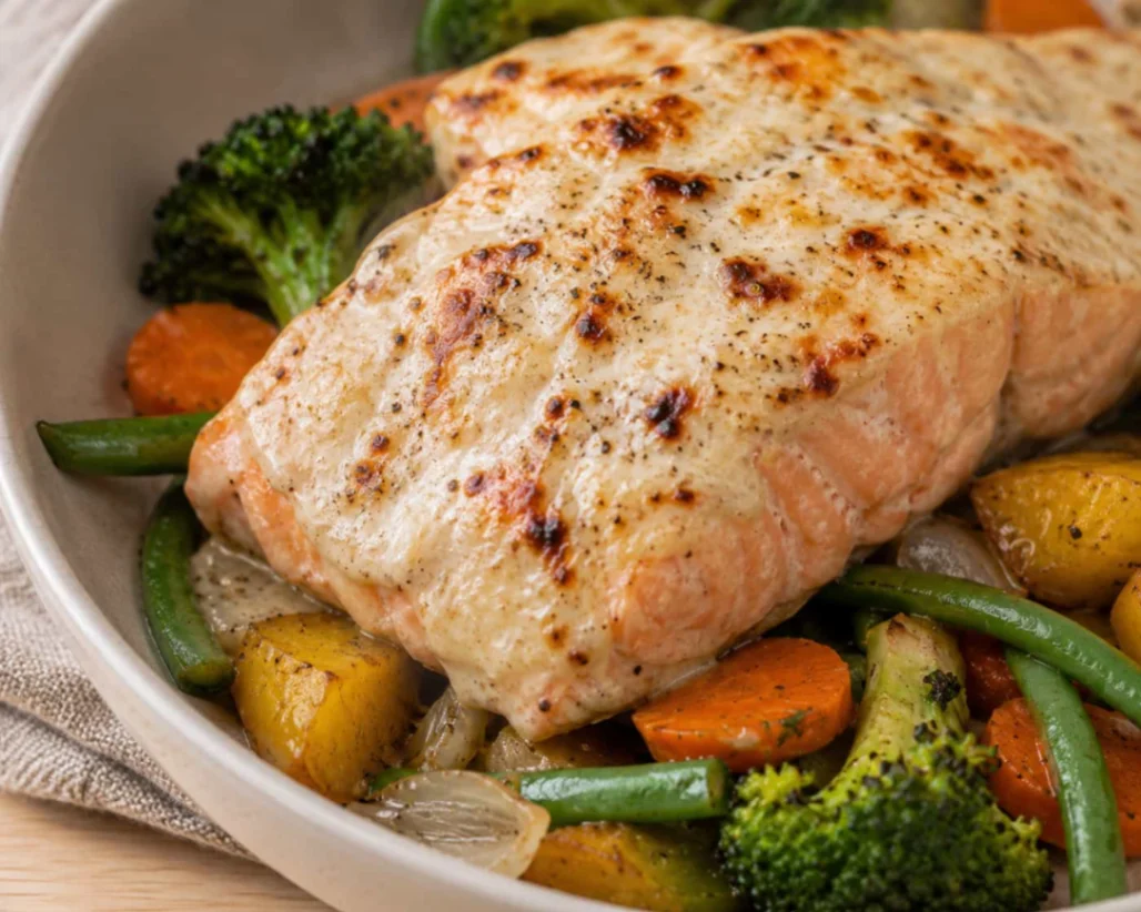Creamy Baked Salmon with Vegetables
