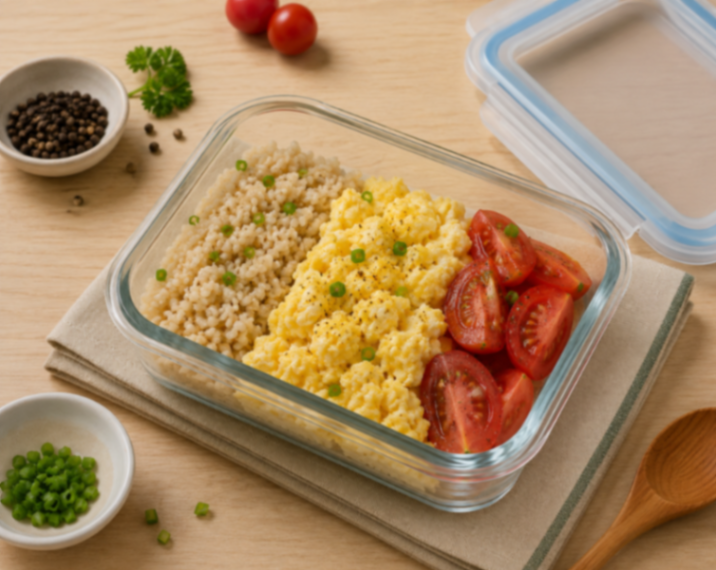 Scrambled Eggs with Brown Rice and Tomato