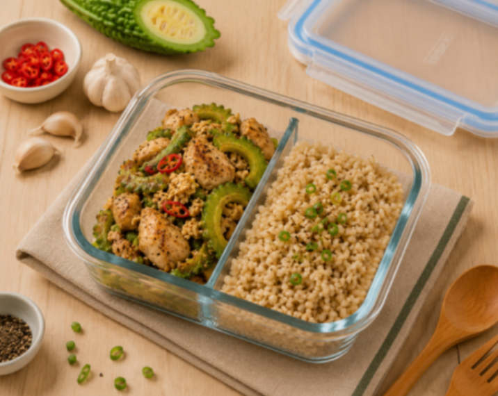 Chicken Breast with Ginisang Ampalaya and Brown Rice