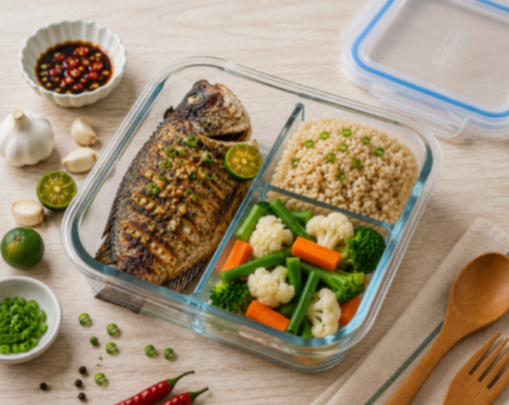 Grilled Tilapia, Brown Rice, and Steamed Vegetables