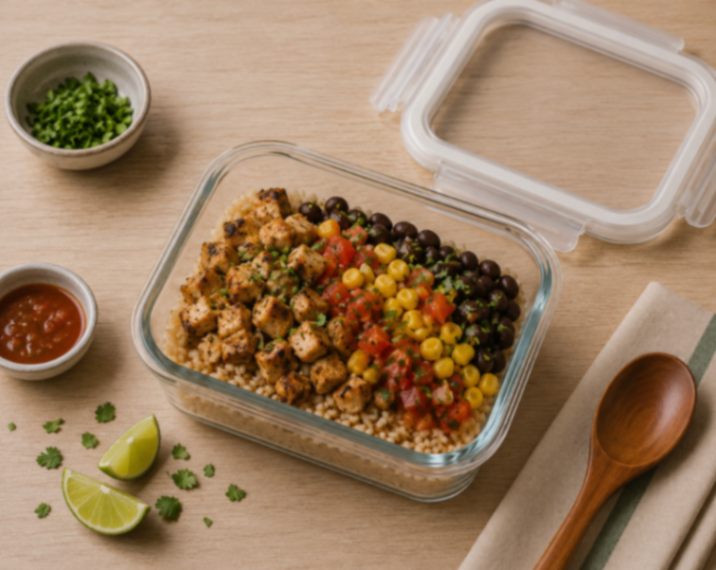 Chicken Burrito Bowl with Brown Rice and Black Beans