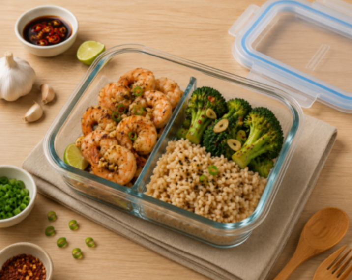 Shrimp, Brown Rice, and Broccoli