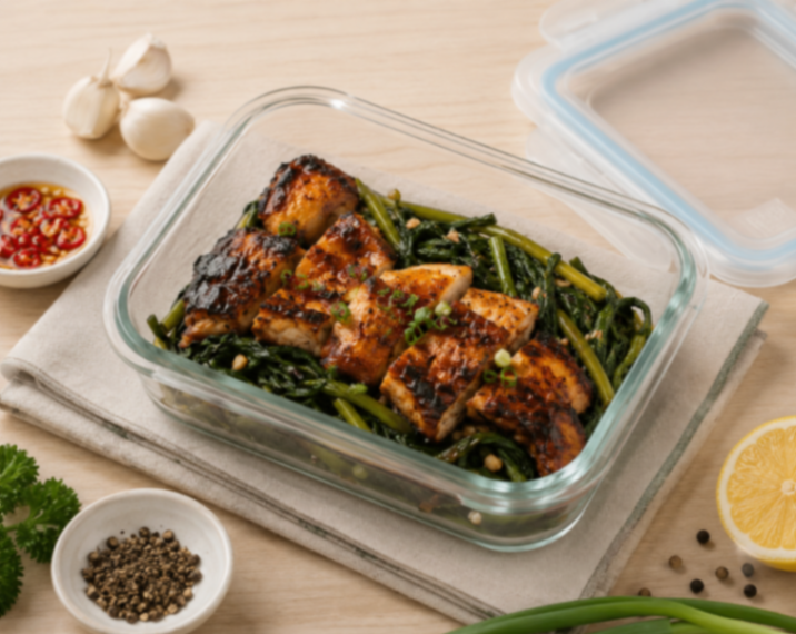 Grilled Chicken Breast with Kangkong and Brown Rice